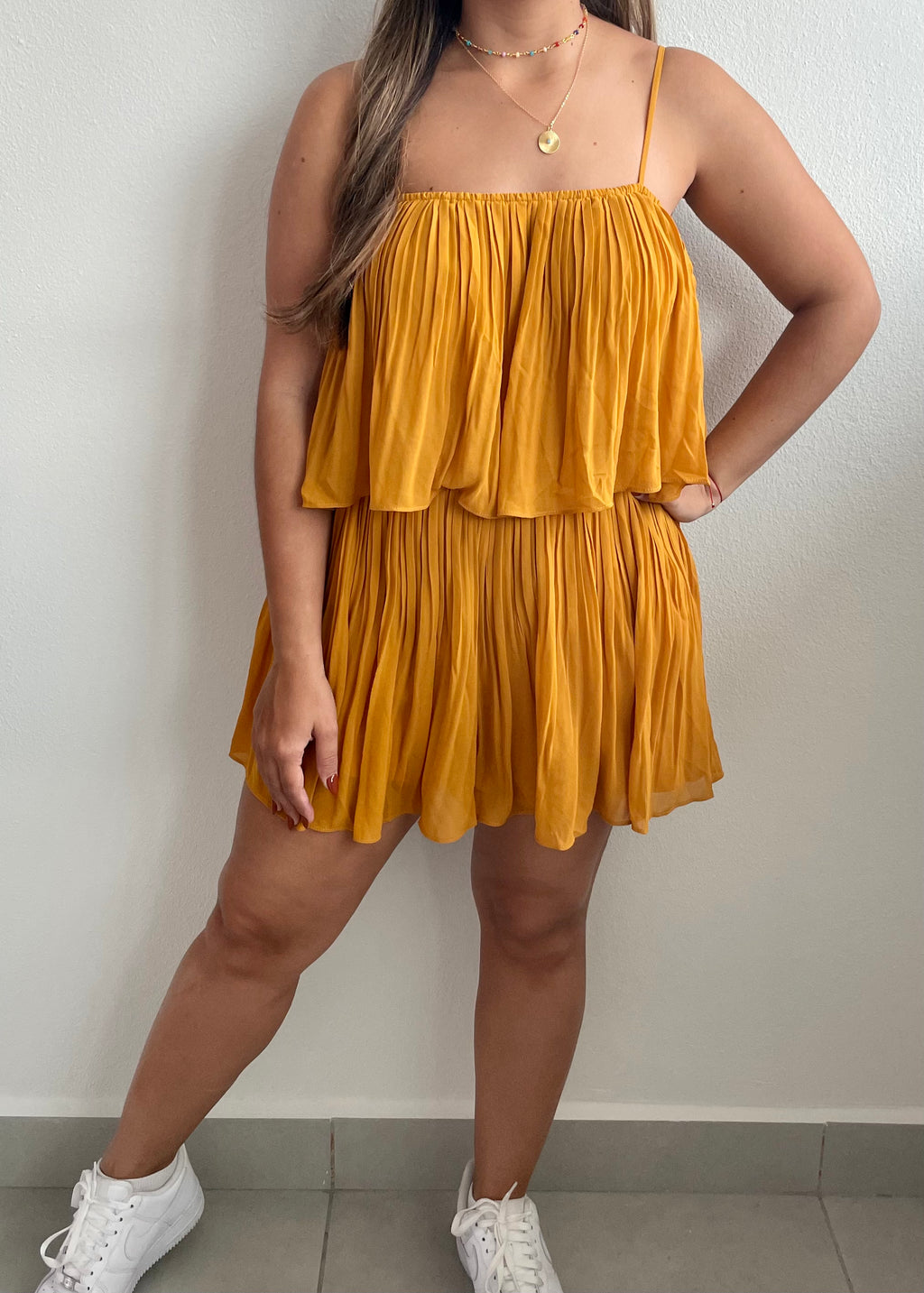 Mustard Pleated Romper