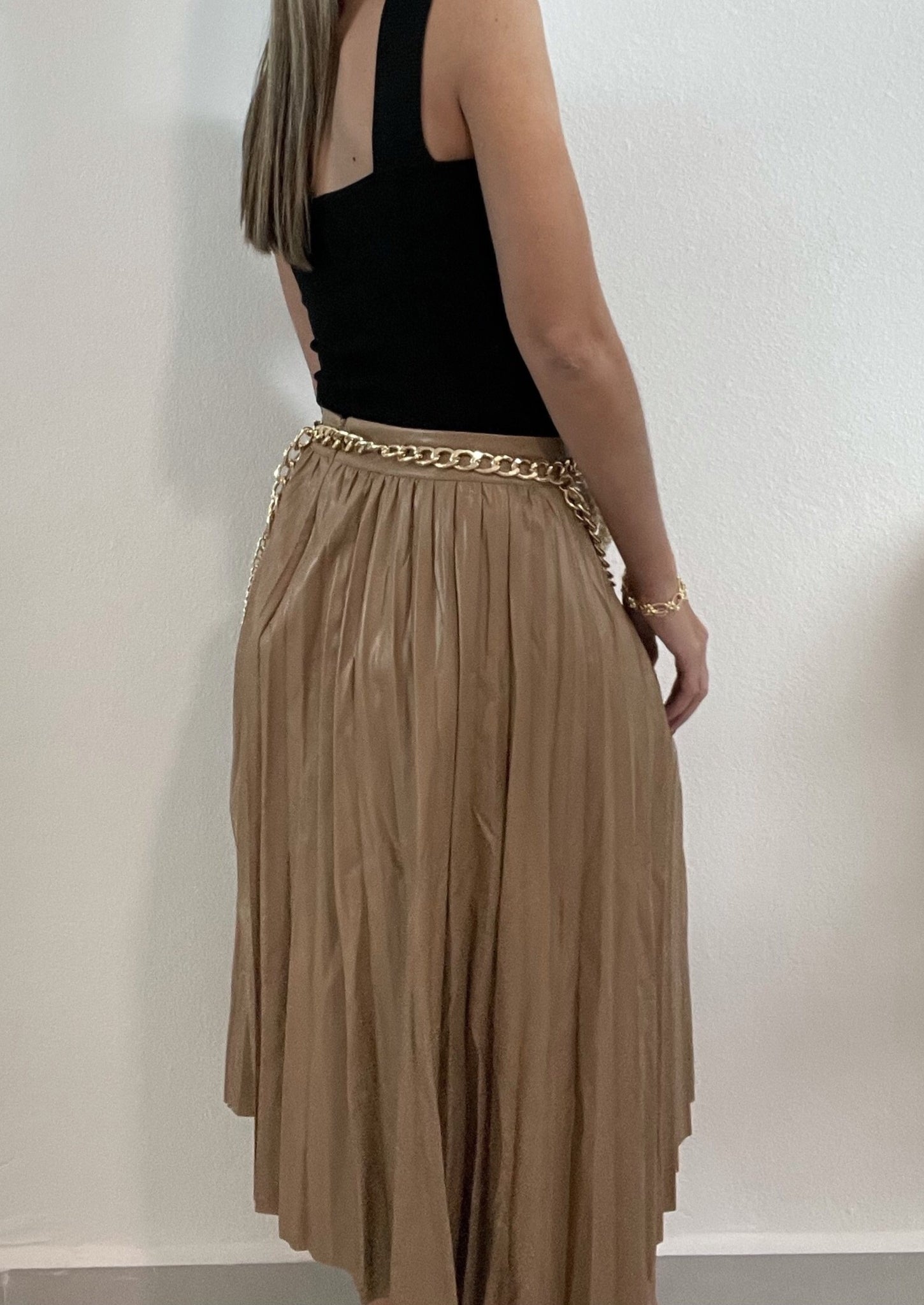 Leather Pleated Midi Skirt